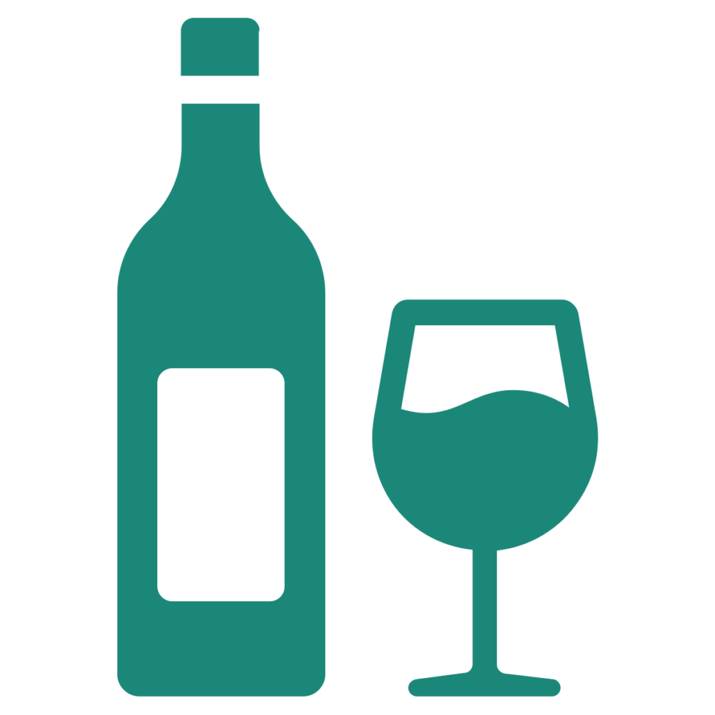 Icon of bottle and glass of wine